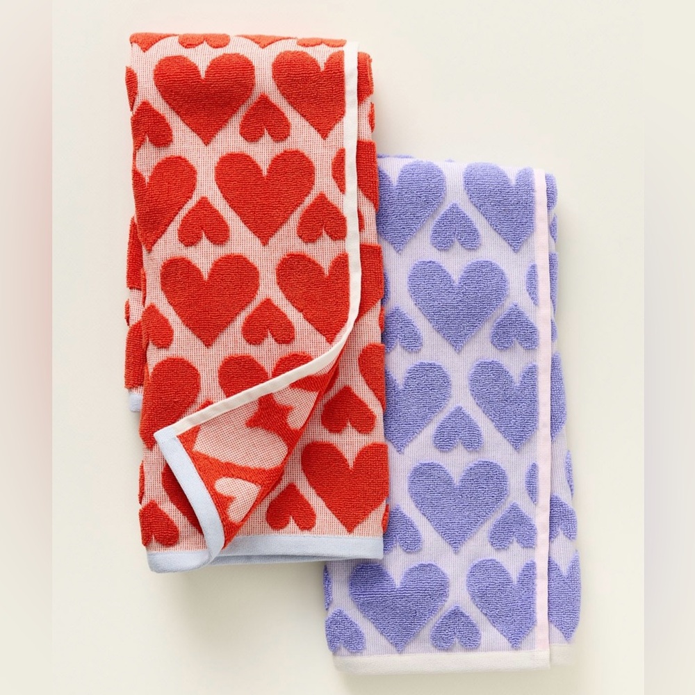 New! NWT Anthropologie Icon Heart Jacquard Dish Towels. Set of 2